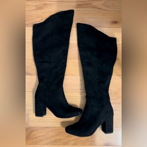 Knee high faux suede heel boots
